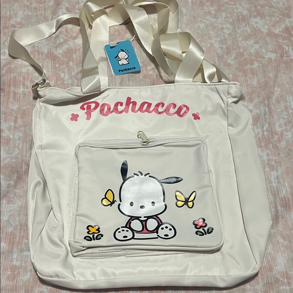NWT Cream Tote Bag ajustable straps front pocket